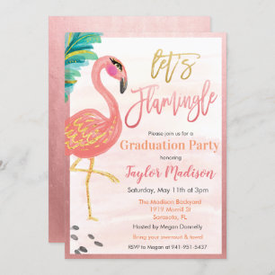Flamant rose aquarelle Graduation Party Invitation