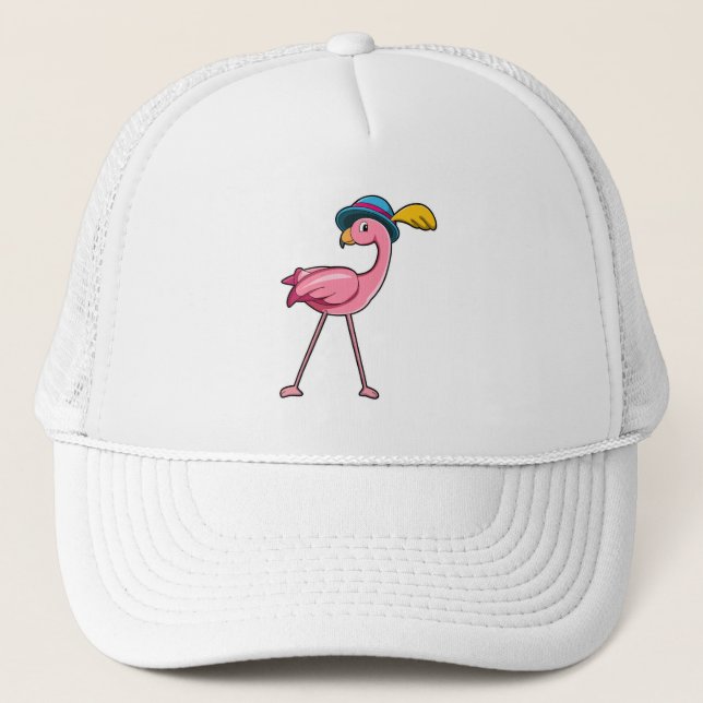 Flamant rose avec Casquette & Plume (Devant)