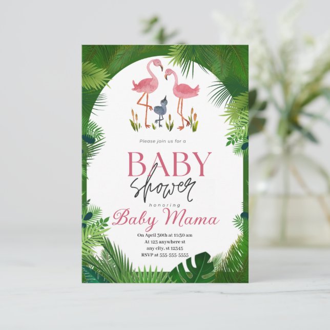 Flamant rose Baby shower Invitation (Debout devant)