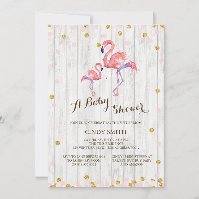 Flamant rose Baby shower Invitation (Devant)