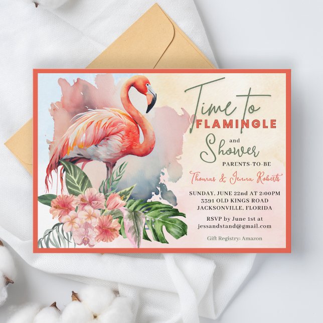 Flamant rose Baby shower Invitation (Créateur téléchargé)