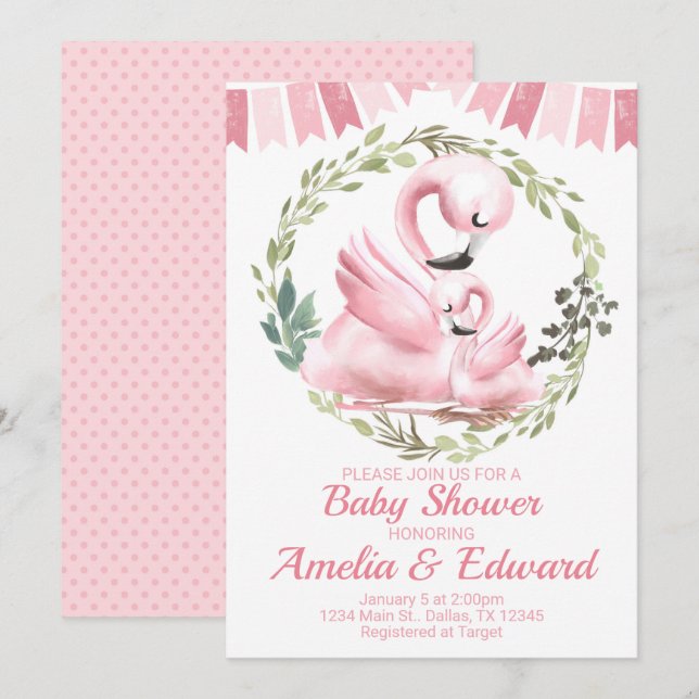 Flamant rose Baby shower Invitation Invitation (Devant / Derrière)
