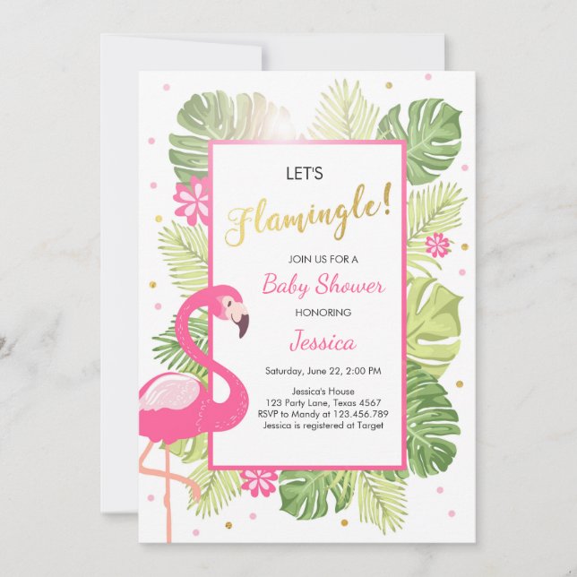 Flamant rose Baby shower Tropical luau invitation (Devant)