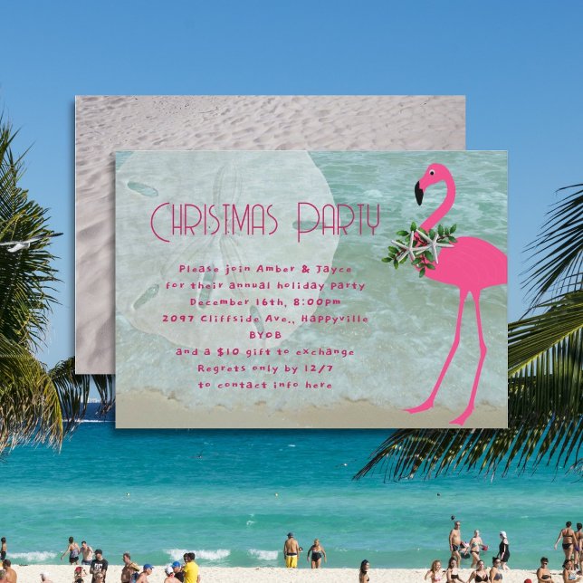 Flamant rose Beach Christmas Party Invitation (Créateur téléchargé)