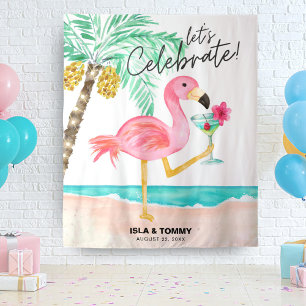 Flamant rose Beach Party Tapisserie tropicale