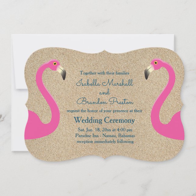 Flamant rose Beach Wedding Invitation (Devant)
