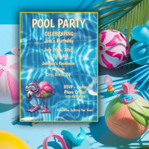 flamant rose blanc Invitation Anniversaire