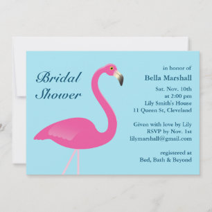 Flamant rose Bleu Plage Douche nuptiale Invitation