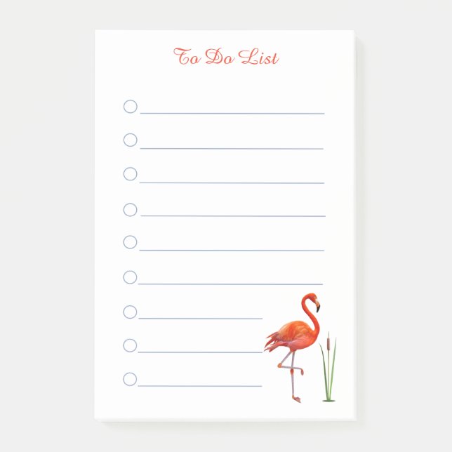 Flamant rose & calligraphie sur post-it ligné blan (Devant)