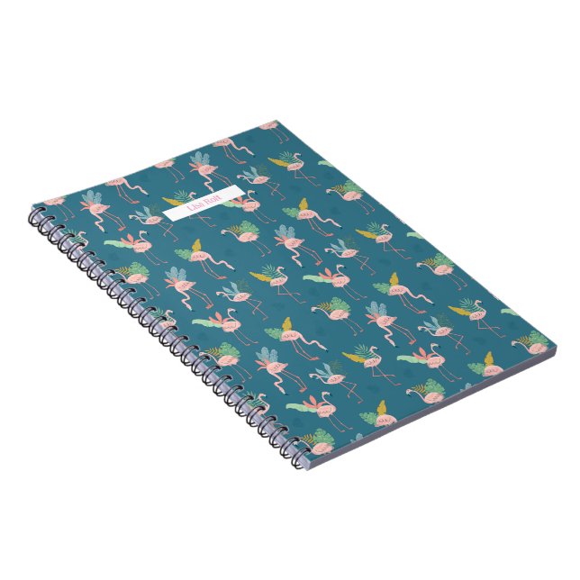 Flamant rose Carnet spiral avec motif tropical (Côté Droit)