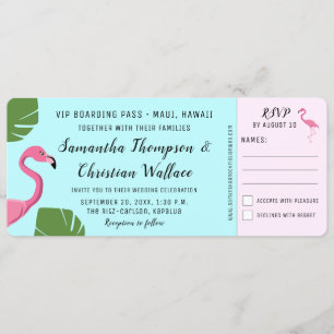 Flamant rose Carte d'embarquement RSVP Destination