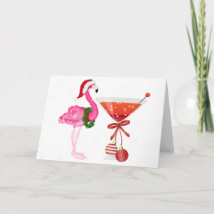 Flamant rose Cocktail Carte de Noël - SRF