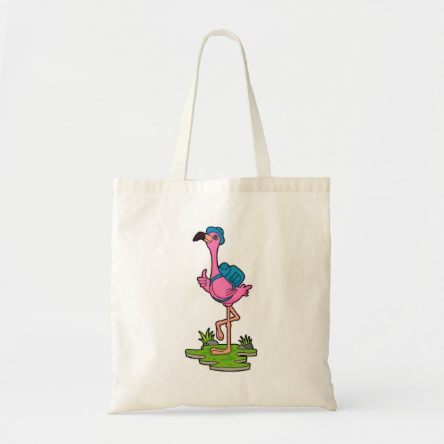 Flamant rose comme randonneur avec sac à dos (Devant)