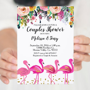 Flamant rose Couple Shower Invitation Floral
