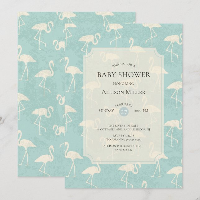 Flamant rose d'aquarelle Baby shower Invitation (Devant / Derrière)