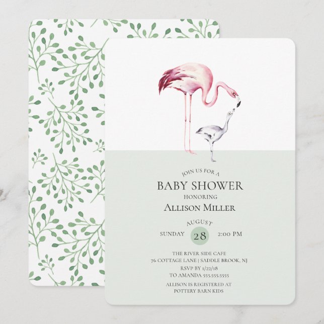 Flamant rose d'aquarelle Baby shower Invitation (Devant / Derrière)