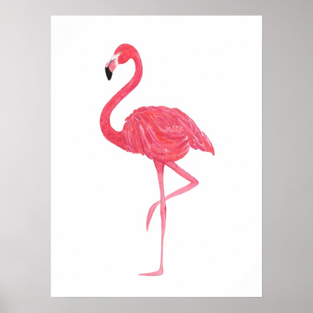 Flamant rose d'aquarelle rose Imprimer Poster (Devant)