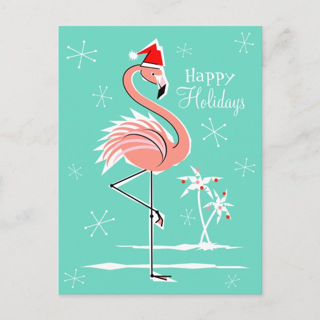 Flamant rose de Noël Carte postale Joyeuses Fêtes (Devant)