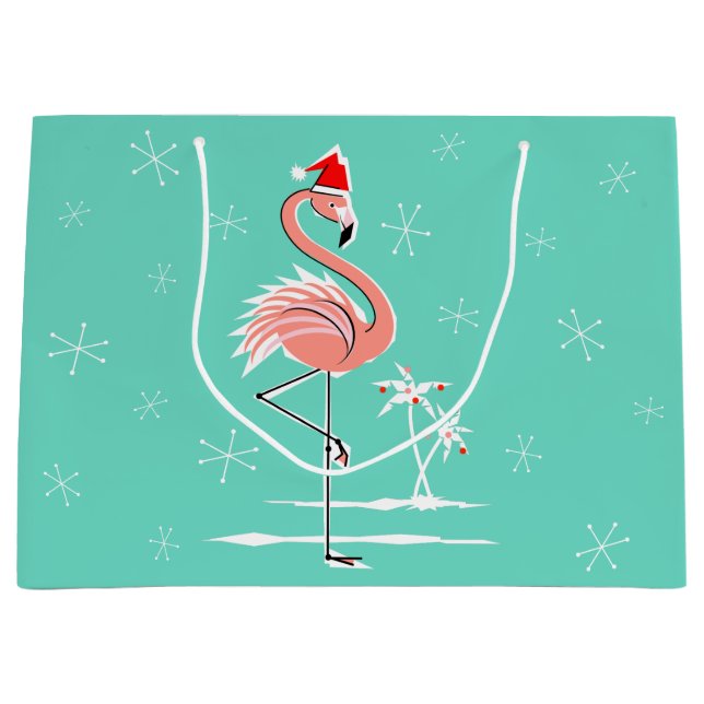Flamant rose de Noël grand sac cadeau (Devant)