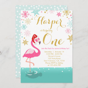 Flamant rose de Noël Invitation d'anniversaire hiv