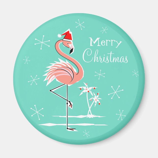Flamant rose de Noël Joyeux aimant de Noël autour (Devant)