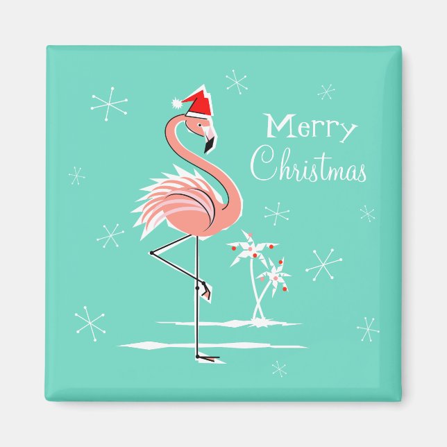 Flamant rose de Noël Joyeux carré aimant Noël (Devant)