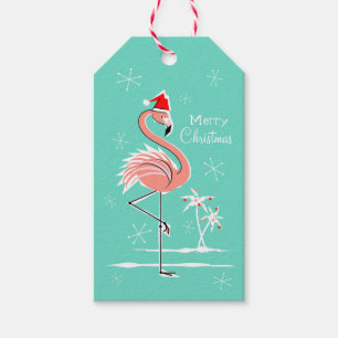 Flamant rose de Noël Joyeux Noël étiquettes cadeau
