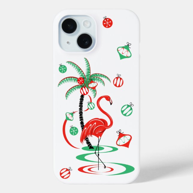 Flamant rose de Noël rouge Baubles coque iphone (Verso)