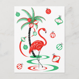 Flamant rose de Noël rouge Baubles portrait carte 