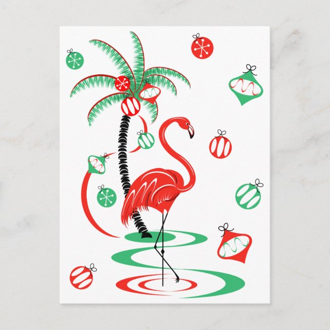 Flamant rose de Noël rouge Baubles portrait carte  (Devant)