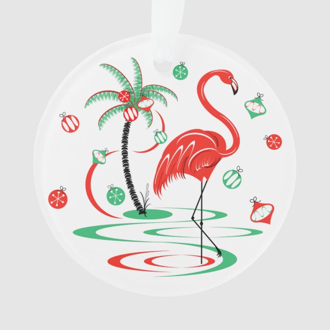 Flamant rose de Noël rouge Baubles ronde acrylique (devant)
