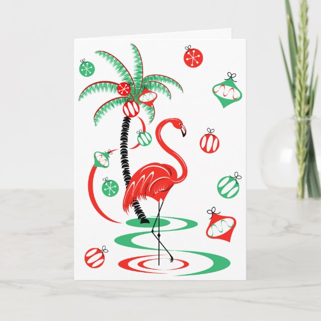 Flamant rose de Noël rouge Baubles Texte carte de  (Devant)