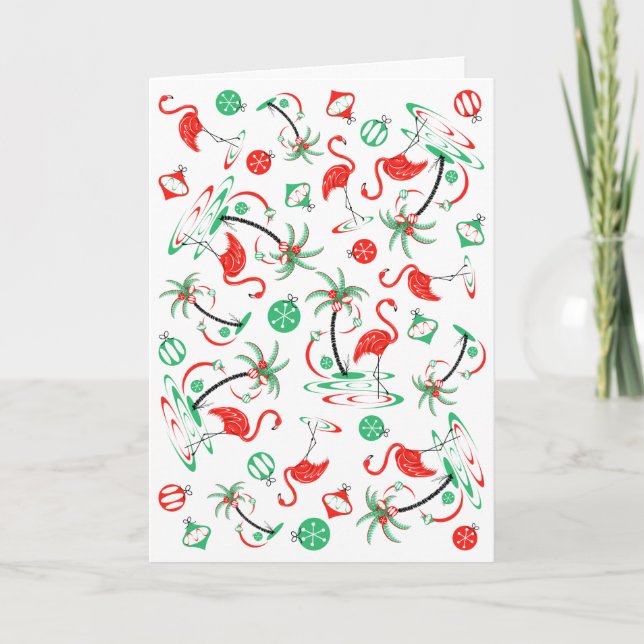 Flamant rose de Noël rouge Multi-texte carte de vo (Devant)