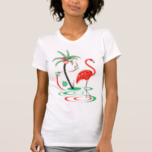 Flamant rose de Noël rouge t-shirt femmes
