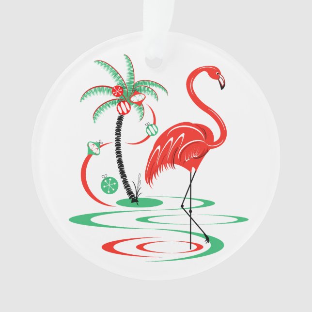 Flamant rose de Noël rouge Texte rond acrylique (devant)