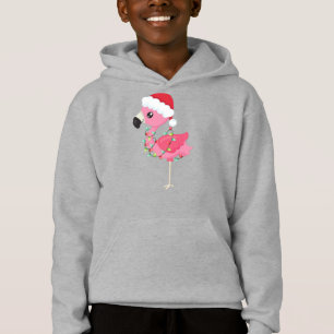 Flamant rose de Noël, Santa Hat, Lumières de Noël