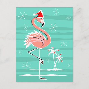 Flamant rose de Noël Stripe aqua dos carte postale