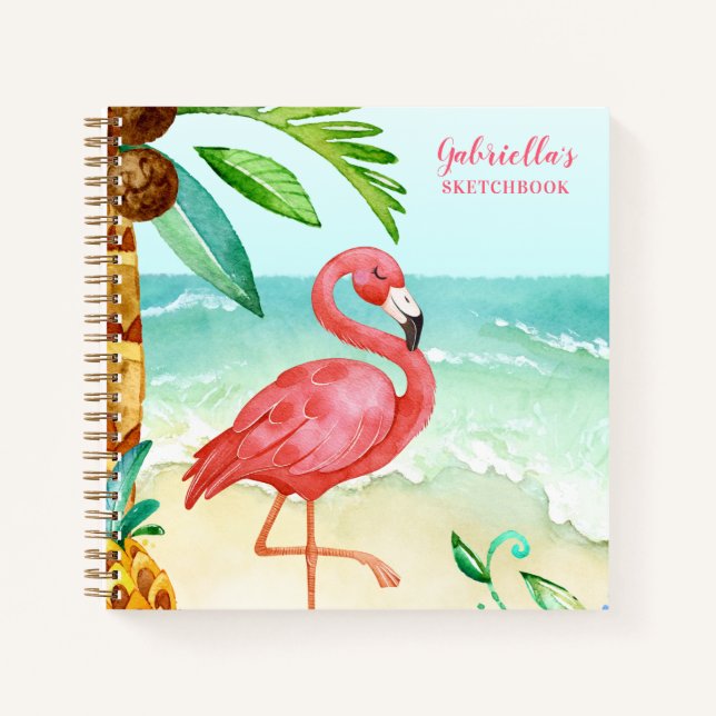Flamant rose de plage Tropical Livre de croquis pe (Devant)