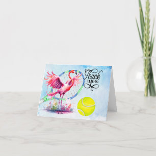 Flamant rose de tennis carte de remerciements avec