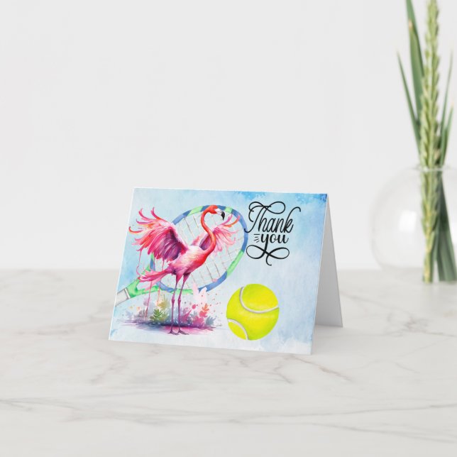 Flamant rose de tennis carte de remerciements avec (Devant)