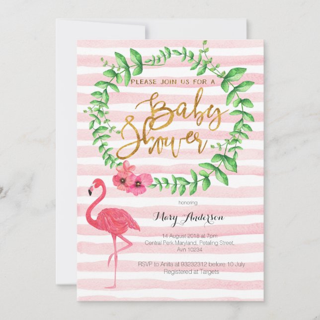 Flamant rose d'été Baby shower invitation (Devant)