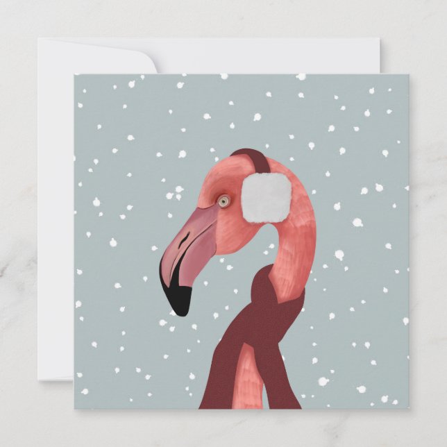 Flamant rose D'Hiver Whimsical Et Cosy Avec Écharp (Devant)