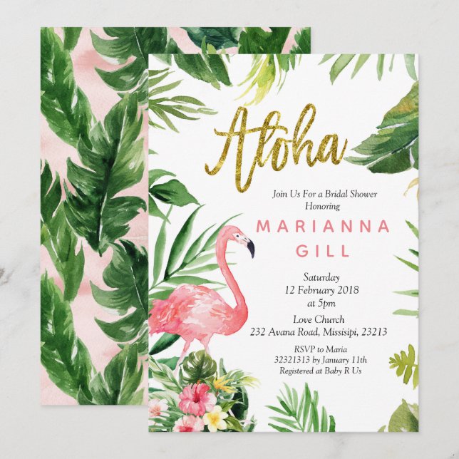 Flamant rose douche nuptiale Invitation (Devant / Derrière)