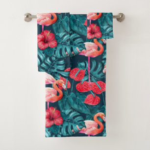 Flamant rose et aquarelle du jardin tropical