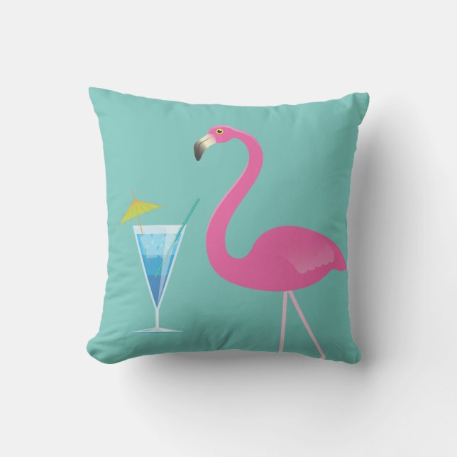 Flamant rose et cocktail sur le coussin extérieur (Recto)
