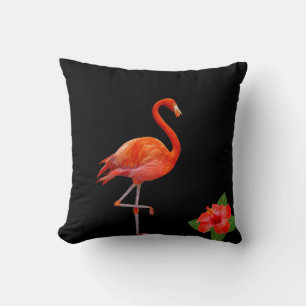 Flamant rose et hibiscus sur un coussin de jet noi