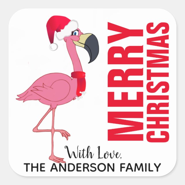 Flamant rose festif Étiquette de Noël (Devant)