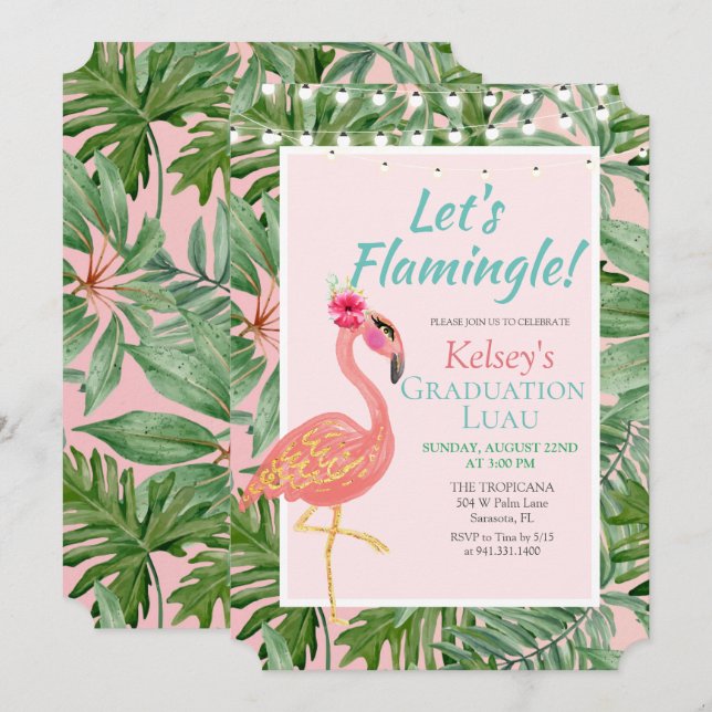 Flamant rose Flamingle Graduation Party Invitation (Devant / Derrière)