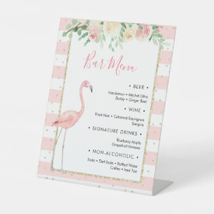 Flamant rose Floral 2 Bar Menu Panneau Piédestal