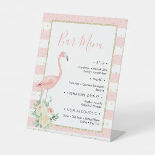 Flamant rose Floral Bar Menu Panneau Piédestal